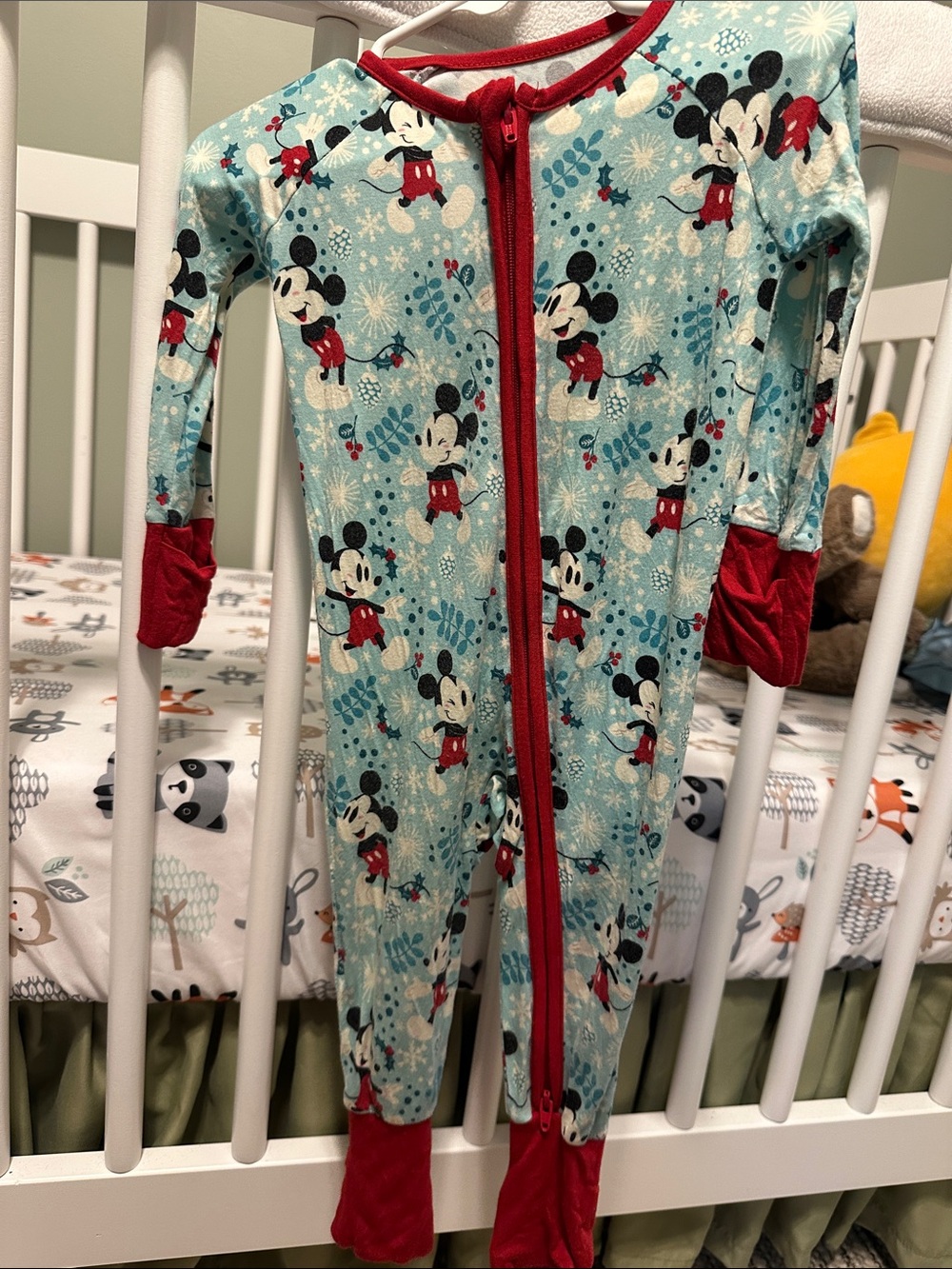 Little Sleepies Red & Light Blue Mickey Mouse Zip Pajamas